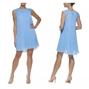 DKNY Women’s Flattery Blue Lace Cap Sleeve Pleated Dress (Size 10) * NEW*